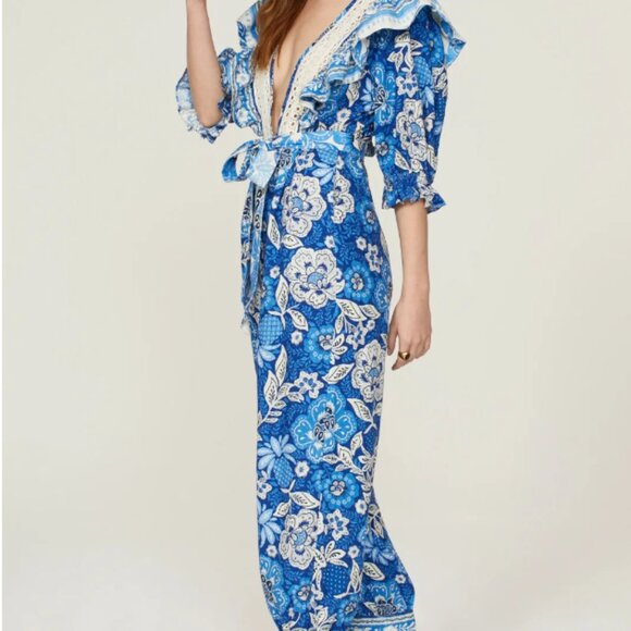 FARM Rio Pants - FARM Rio Full of Flowers Linen Blend Jumpsuit - Size XS